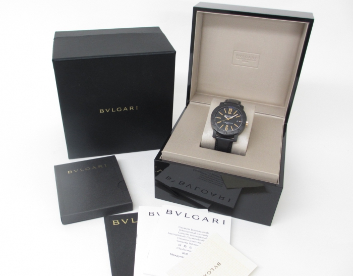 BVLGARI ブルガリブルガリ BB40CL カーボン×革ベルト メンズ腕時計