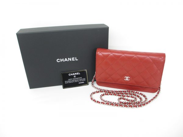 CHANEL シャネル マトラッセ チェーンウォレット レッド キャビアスキン A33814