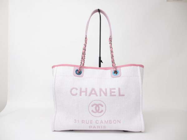 CHANEL シャネル ドーヴィル チェーントートバッグ ピンク×ホワイト A67001