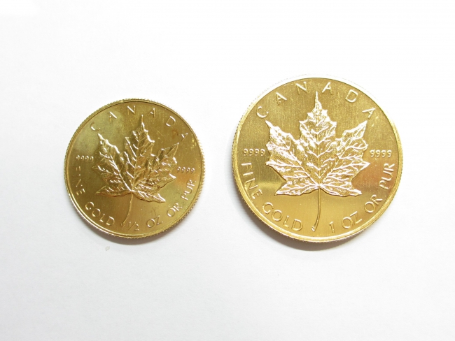 K24IGT メープルリーフコイン（金貨）31.1g・15.5g  2点（2019年7月時点。買取単価は毎日変動します）